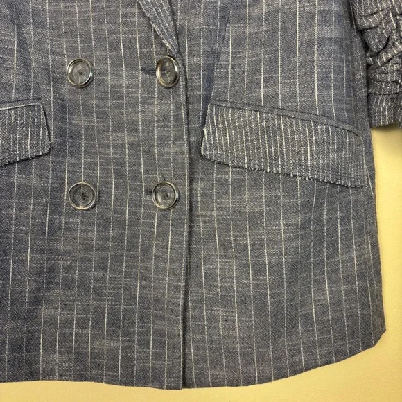 RAMY BROOK Womens Lilianna Double Breasted Striped‎ Blazer Size 0 Pinstripe Blue